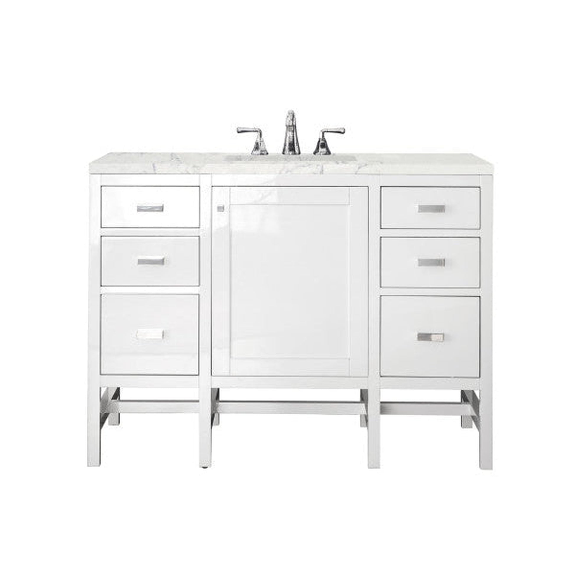 James Martin Addison 48" Single Glossy White Bathroom Vanity With 1" Eternal Jasmine Pearl Quartz Top and Rectangular Ceramic Sink