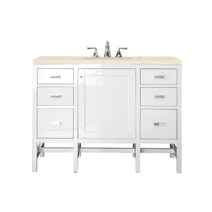 James Martin Addison 48" Single Glossy White Bathroom Vanity With 1" Eternal Marfil Quartz Top and Rectangular Ceramic Sink