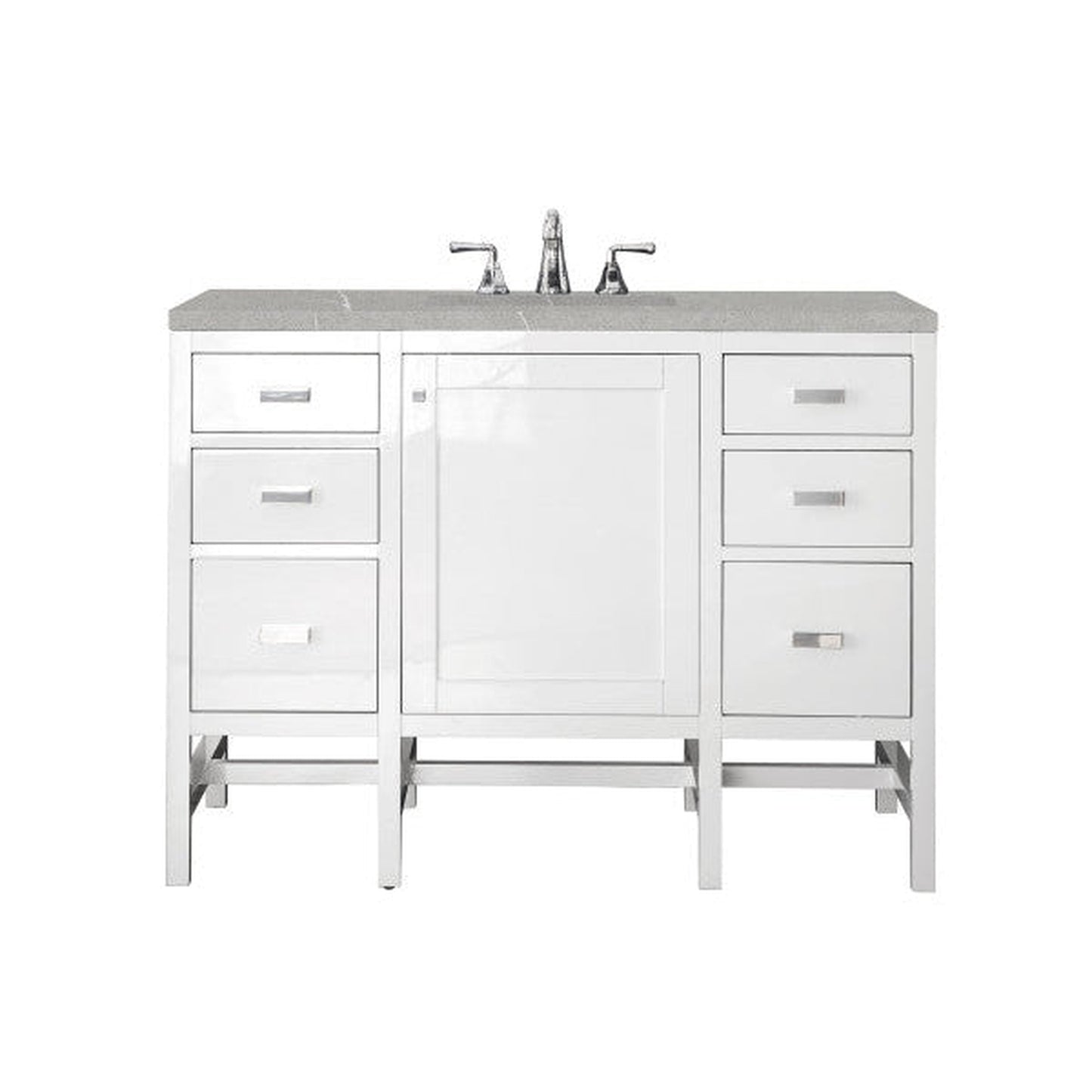 James Martin Addison 48" Single Glossy White Bathroom Vanity With 1" Eternal Serena Quartz Top and Rectangular Ceramic Sink