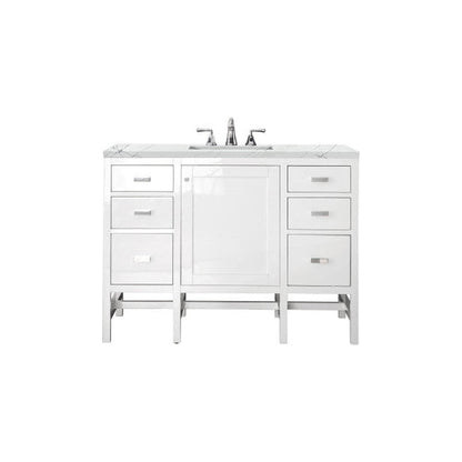 James Martin Addison 48" Single Glossy White Bathroom Vanity With 1" Ethereal Noctis Quartz Top and Rectangular Ceramic Sink