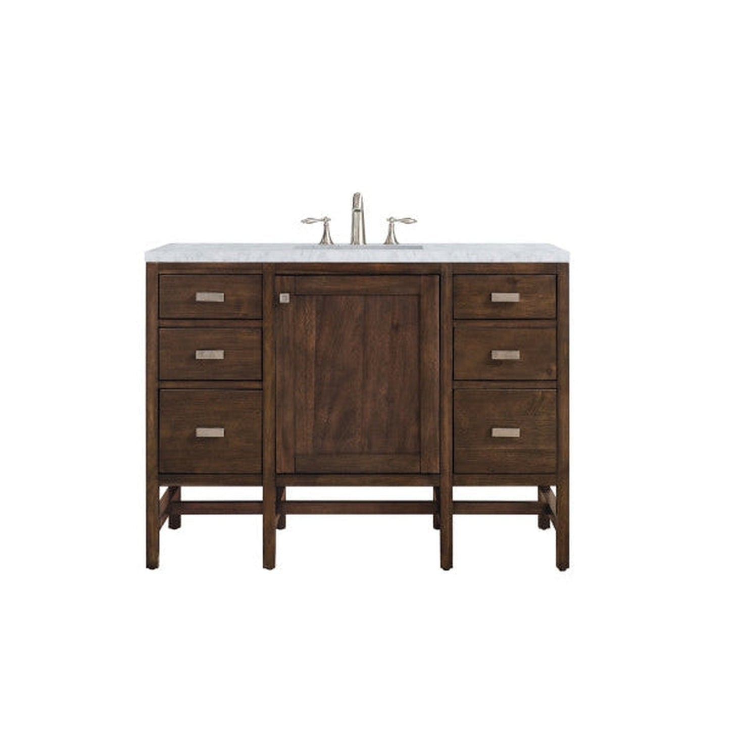 James Martin Addison 48" Single Mid Century Acacia Bathroom Vanity With 1" Carrara White Marble Top and Rectangular Ceramic Sink