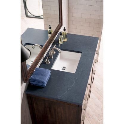 James Martin Addison 48" Single Mid Century Acacia Bathroom Vanity With 1" Charcoal Soapstone Quartz Top and Rectangular Ceramic Sink