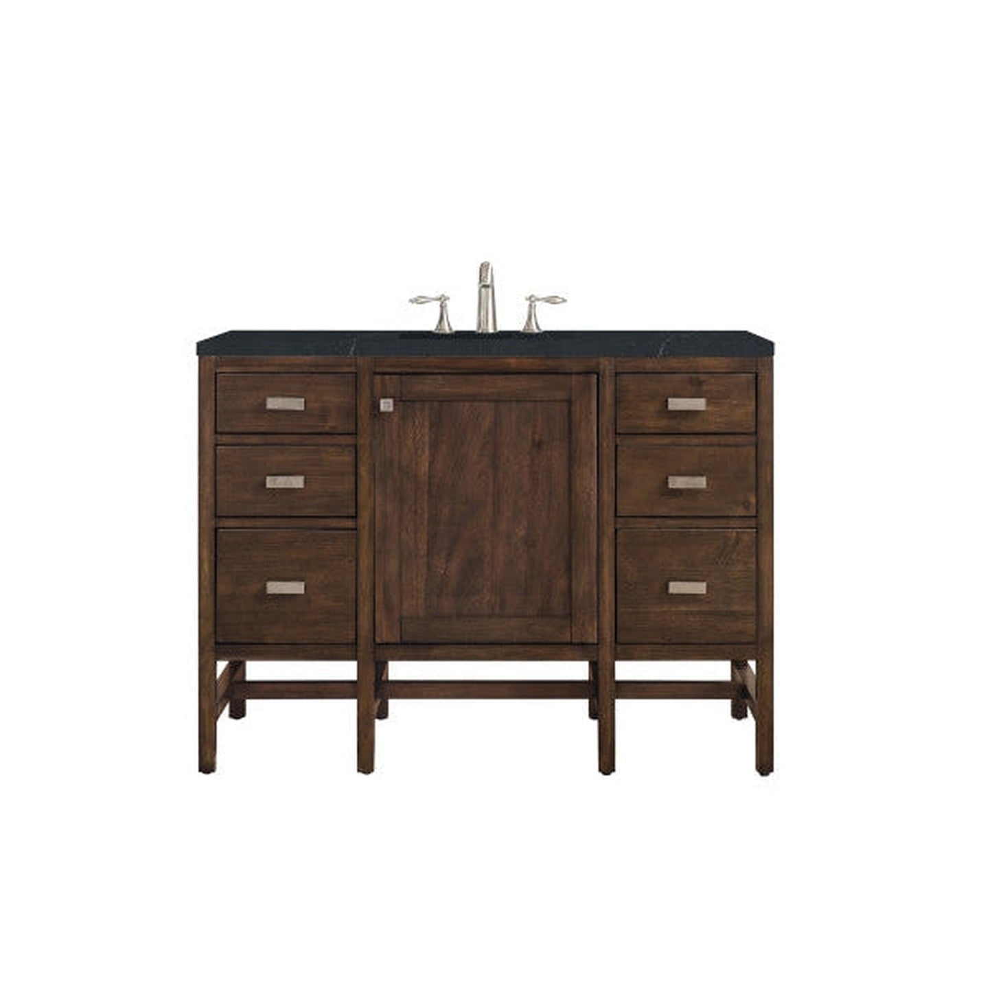 James Martin Addison 48" Single Mid Century Acacia Bathroom Vanity With 1" Charcoal Soapstone Quartz Top and Rectangular Ceramic Sink