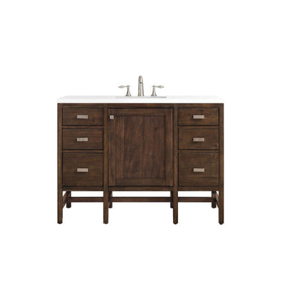 James Martin Addison 48" Single Mid Century Acacia Bathroom Vanity With 1" Classic White Quartz Top and Rectangular Ceramic Sink