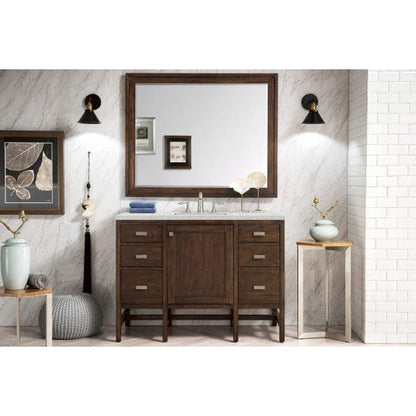 James Martin Addison 48" Single Mid Century Acacia Bathroom Vanity With 1" Eternal Jasmine Pearl Quartz Top and Rectangular Ceramic Sink