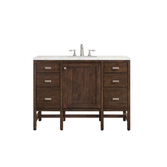 James Martin Addison 48" Single Mid Century Acacia Bathroom Vanity With 1" Eternal Jasmine Pearl Quartz Top and Rectangular Ceramic Sink