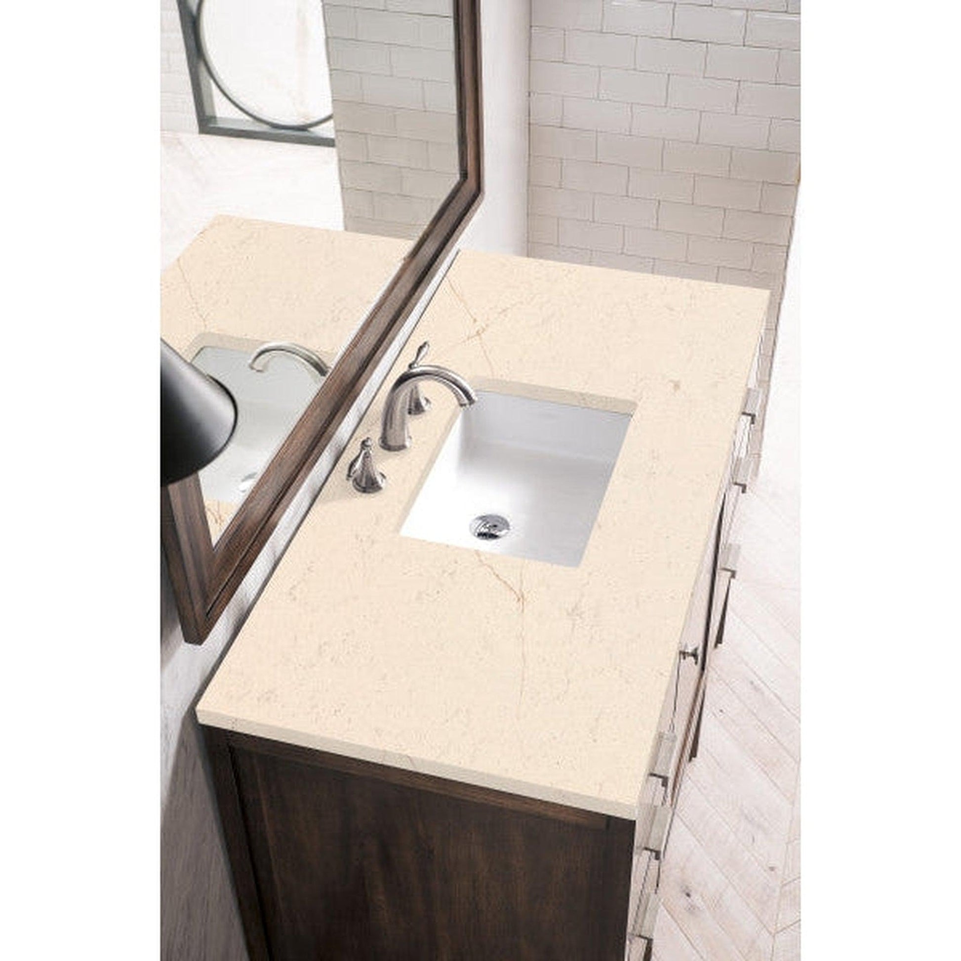 James Martin Addison 48" Single Mid Century Acacia Bathroom Vanity With 1" Eternal Marfil Quartz Top and Rectangular Ceramic Sink