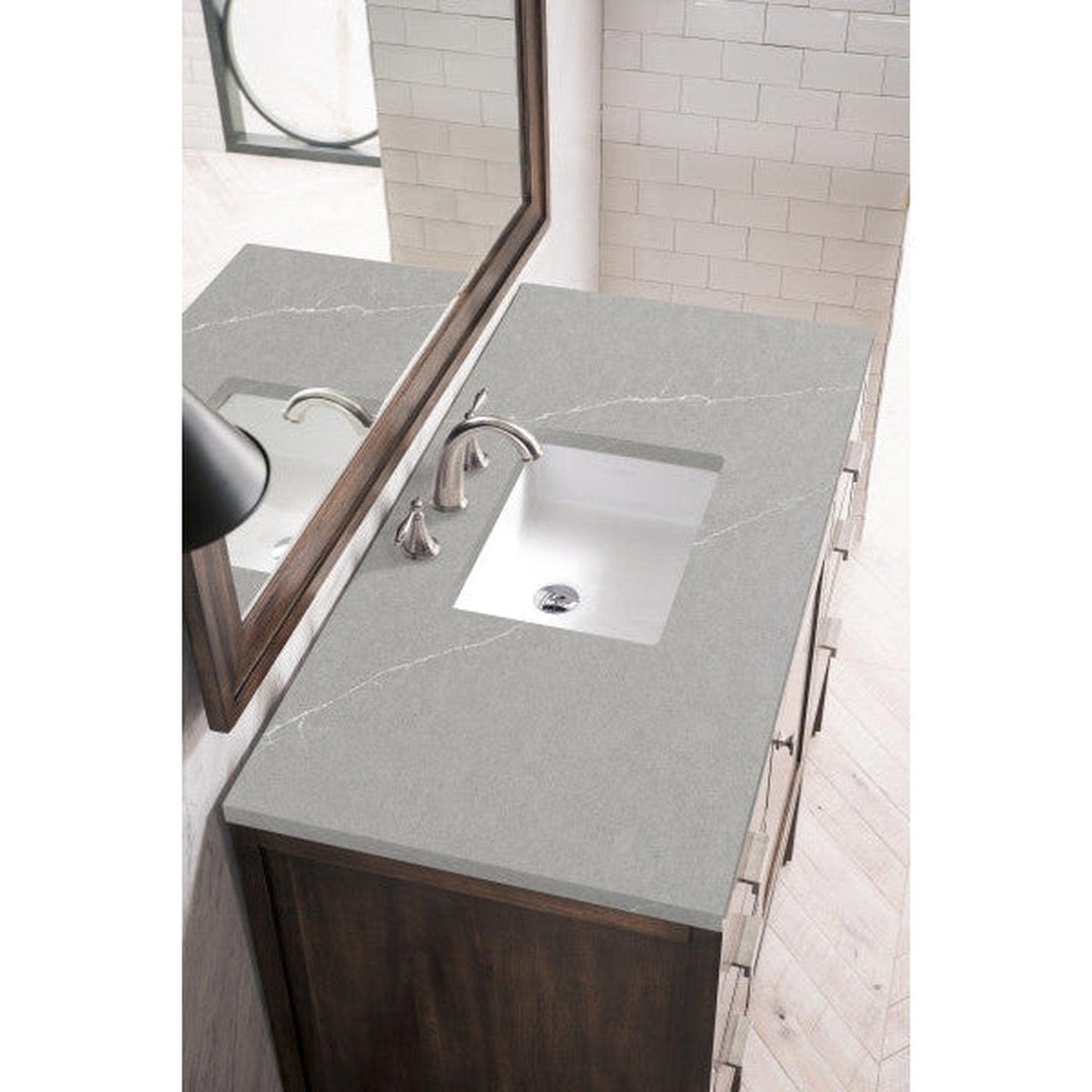 James Martin Addison 48" Single Mid Century Acacia Bathroom Vanity With 1" Eternal Serena Quartz Top and Rectangular Ceramic Sink