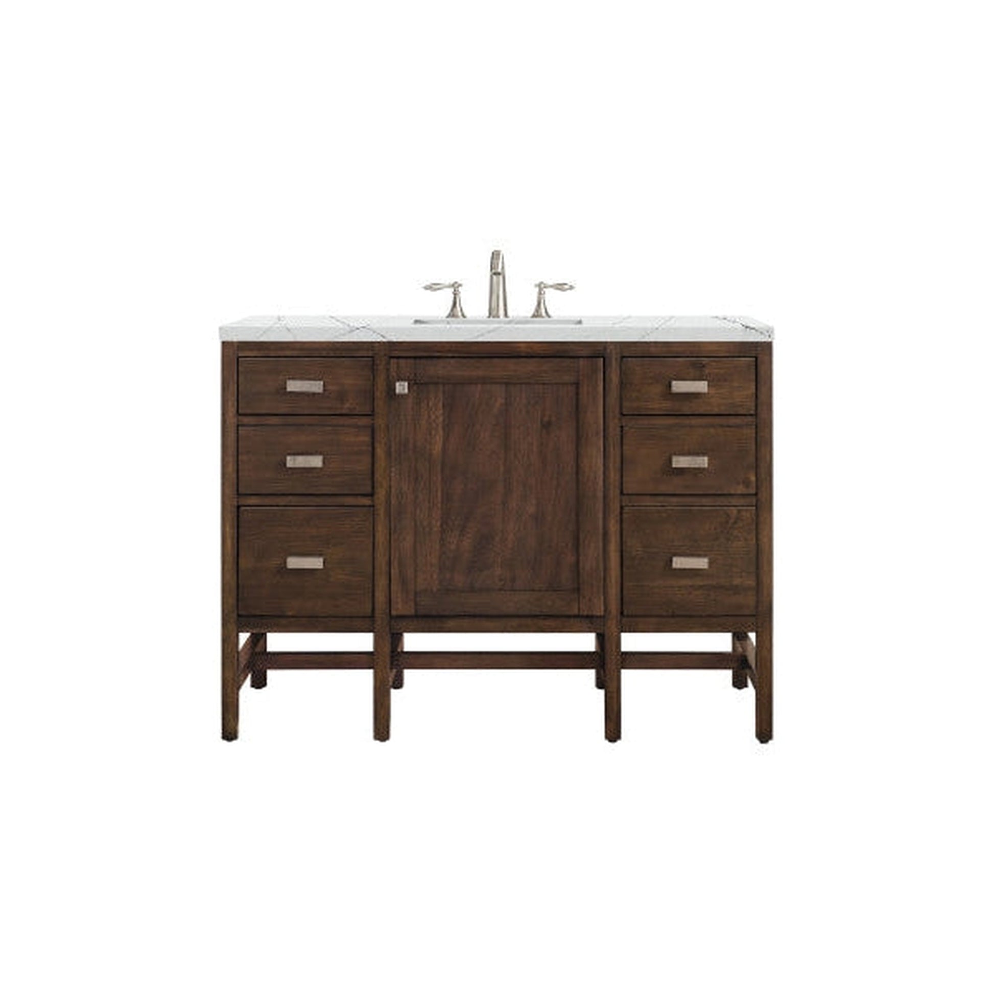 James Martin Addison 48" Single Mid Century Acacia Bathroom Vanity With 1" Ethereal Noctis Quartz Top and Rectangular Ceramic Sink