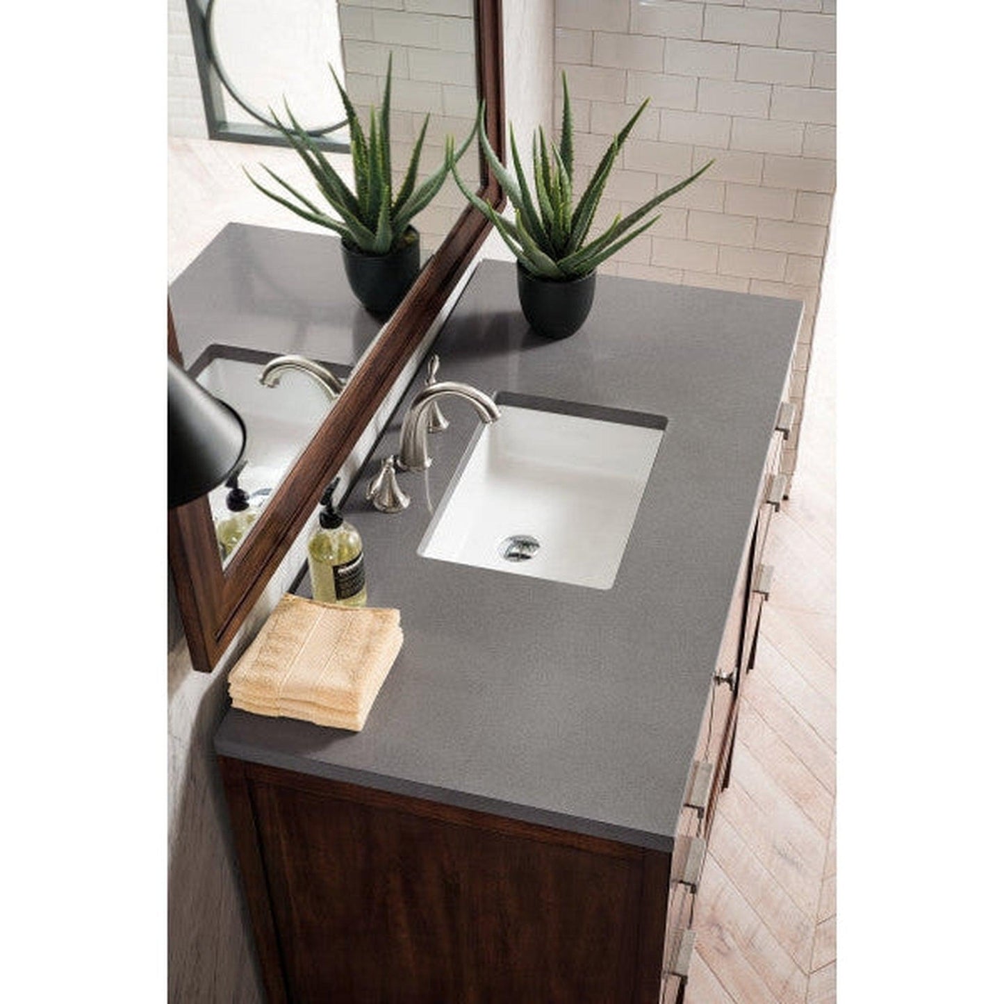 James Martin Addison 48" Single Mid Century Acacia Bathroom Vanity With 1" Gray Expo Quartz Top and Rectangular Ceramic Sink