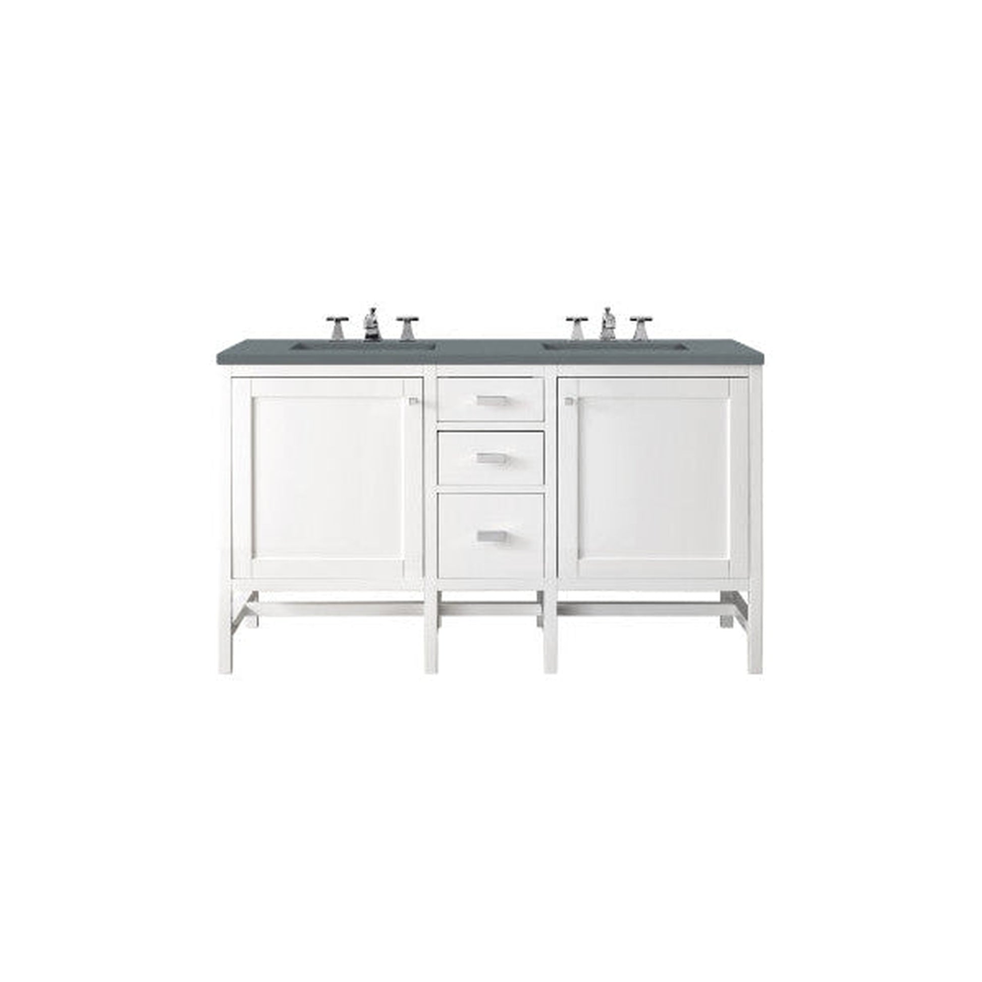 James Martin Addison 60" Double Glossy White Bathroom Vanity With 1" Cala Blue Quartz Top and Rectangular Ceramic Sink