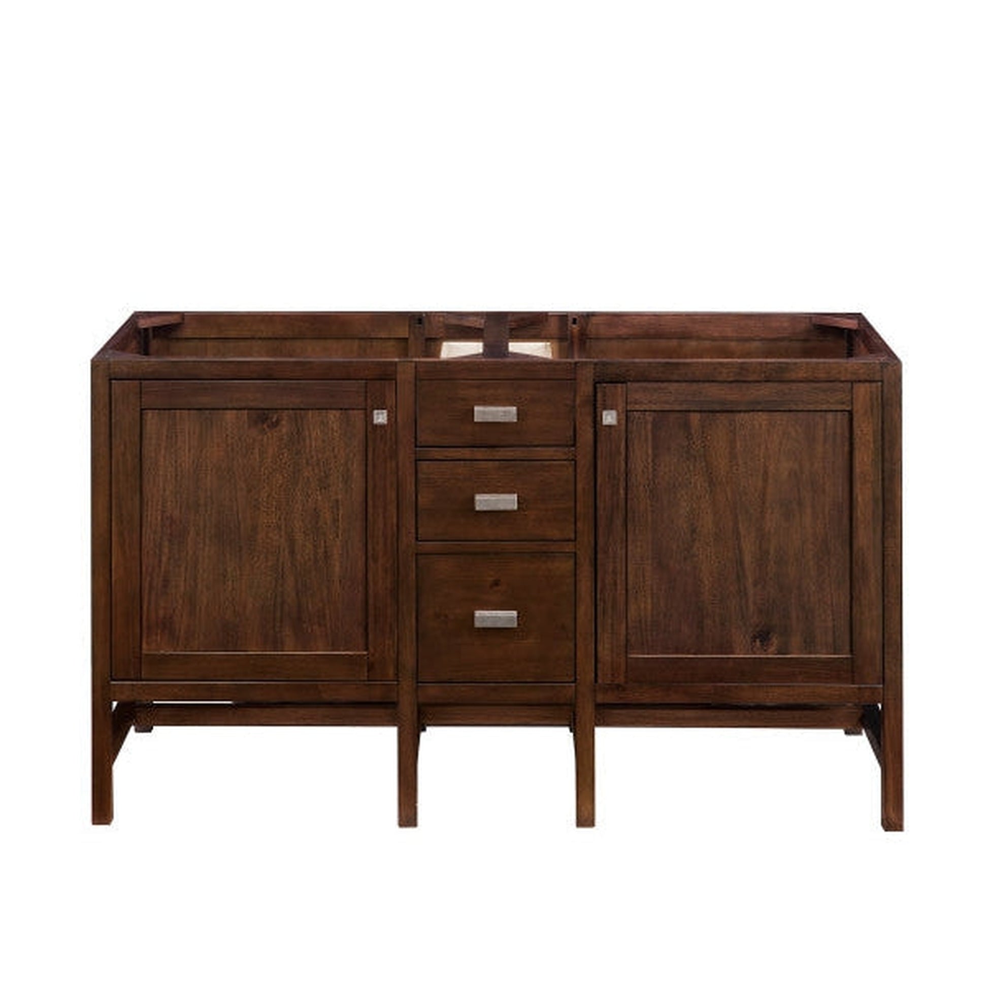 James Martin Addison 60" Double Mid Century Acacia Bathroom Vanity With 1" Eternal Jasmine Pearl Quartz Top and Rectangular Ceramic Sink