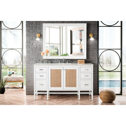 James Martin Addison 60" Single Glossy White Bathroom Vanity With 1" Arctic Fall Solid Surface Top and Rectangular Ceramic Sink