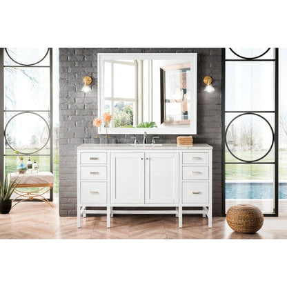 James Martin Addison 60" Single Glossy White Bathroom Vanity With 1" Arctic Fall Solid Surface Top and Rectangular Ceramic Sink