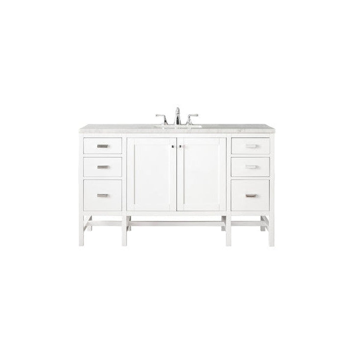 James Martin Addison 60" Single Glossy White Bathroom Vanity With 1" Arctic Fall Solid Surface Top and Rectangular Ceramic Sink