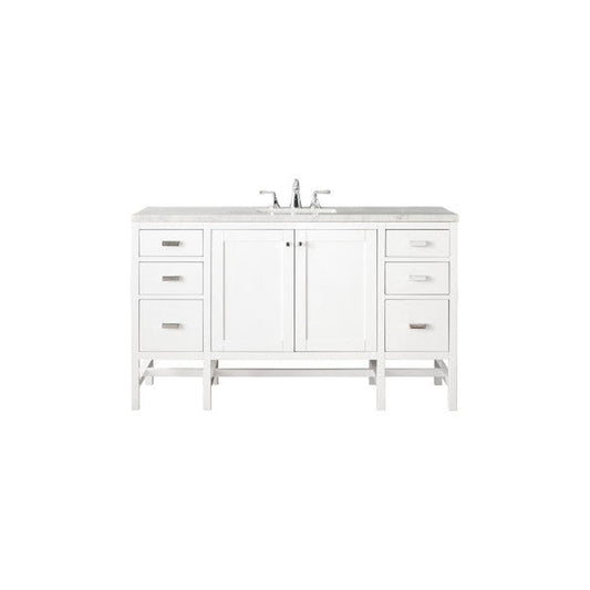 James Martin Addison 60" Single Glossy White Bathroom Vanity With 1" Arctic Fall Solid Surface Top and Rectangular Ceramic Sink