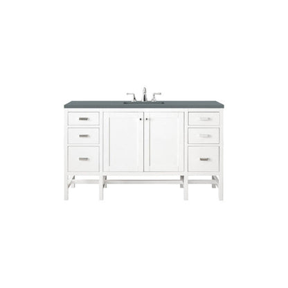 James Martin Addison 60" Single Glossy White Bathroom Vanity With 1" Cala Blue Quartz Top and Rectangular Ceramic Sink