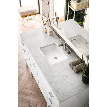 James Martin Addison 60" Single Glossy White Bathroom Vanity With 1" Carrara White Marble Top and Rectangular Ceramic Sink
