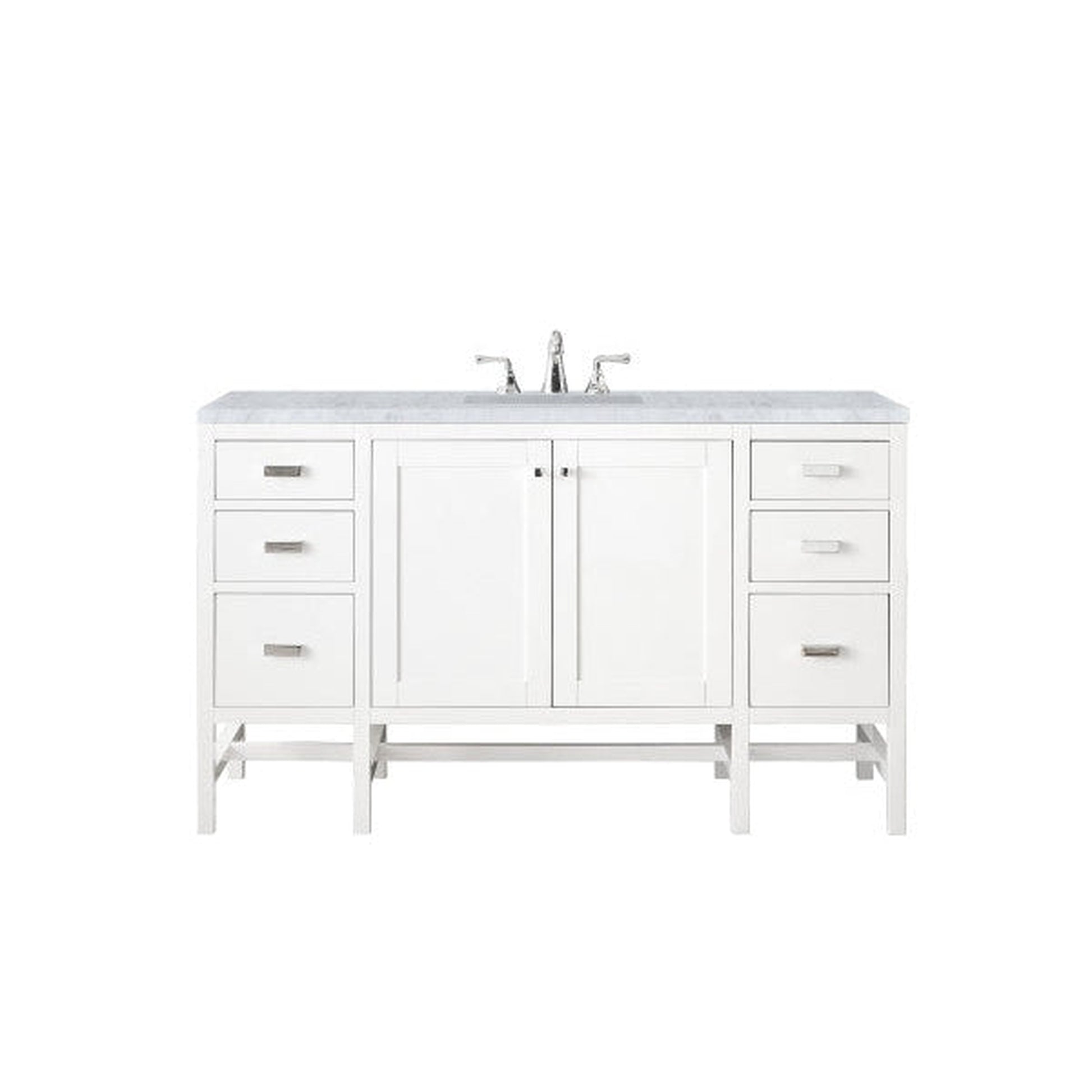 James Martin Addison 60" Single Glossy White Bathroom Vanity With 1" Carrara White Marble Top and Rectangular Ceramic Sink