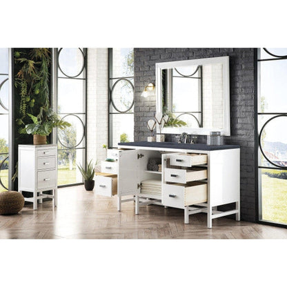 James Martin Addison 60" Single Glossy White Bathroom Vanity With 1" Charcoal Soapstone Quartz Top and Rectangular Ceramic Sink