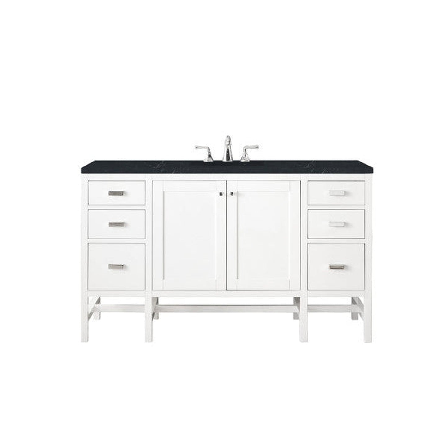 James Martin Addison 60" Single Glossy White Bathroom Vanity With 1" Charcoal Soapstone Quartz Top and Rectangular Ceramic Sink