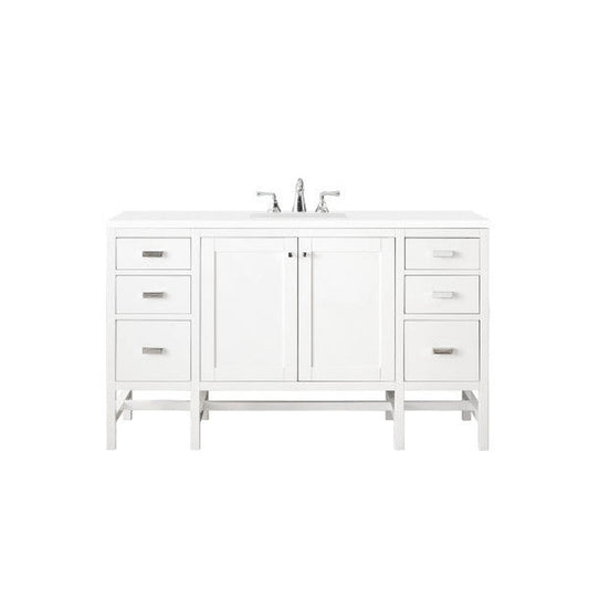 James Martin Addison 60" Single Glossy White Bathroom Vanity With 1" Classic White Quartz Top and Rectangular Ceramic Sink
