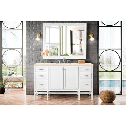 James Martin Addison 60" Single Glossy White Bathroom Vanity With 1" Eternal Marfil Quartz Top and Rectangular Ceramic Sink