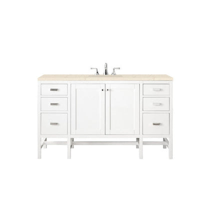 James Martin Addison 60" Single Glossy White Bathroom Vanity With 1" Eternal Marfil Quartz Top and Rectangular Ceramic Sink