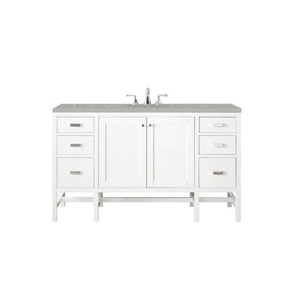 James Martin Addison 60" Single Glossy White Bathroom Vanity With 1" Eternal Serena Quartz Top and Rectangular Ceramic Sink