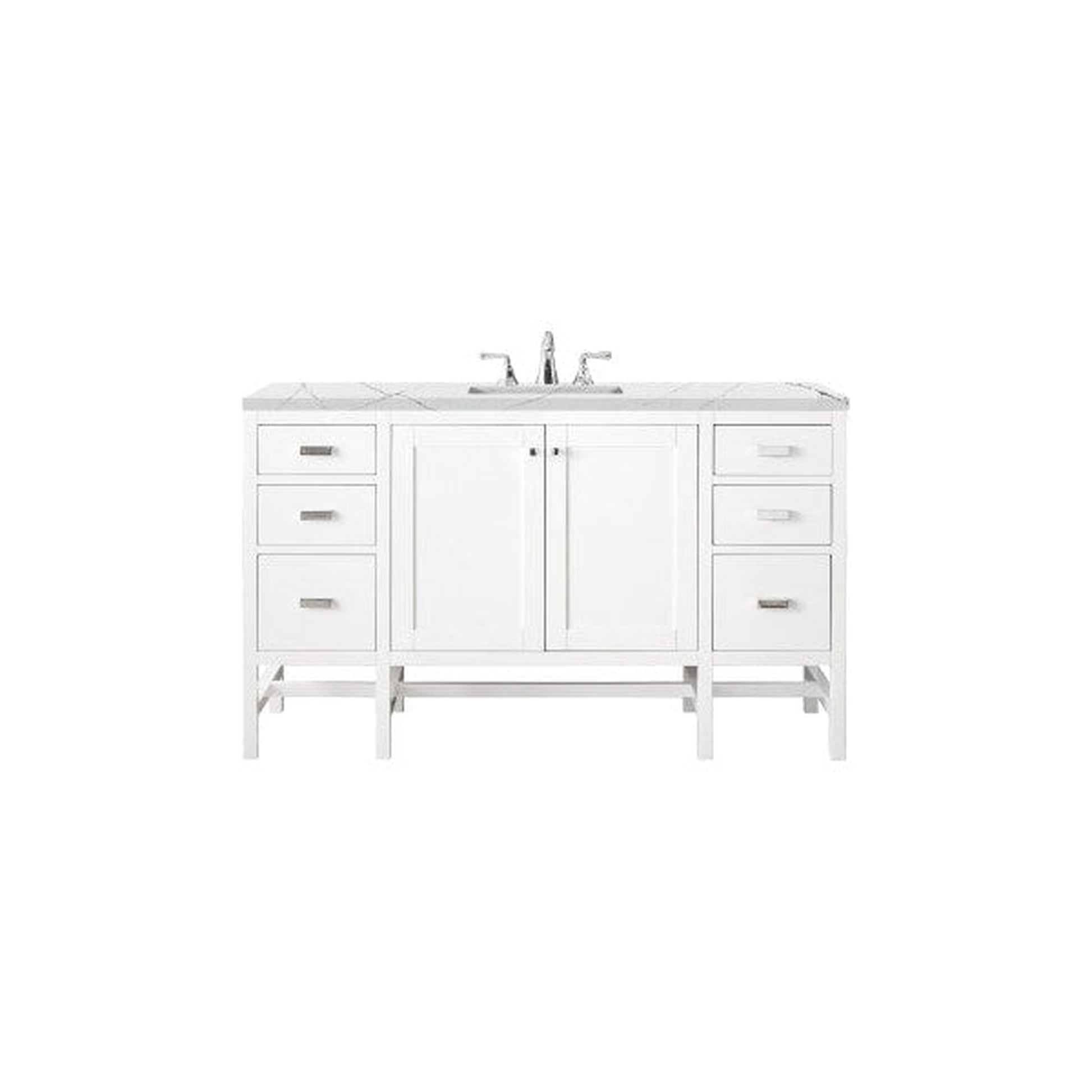 James Martin Addison 60" Single Glossy White Bathroom Vanity With 1" Ethereal Noctis Quartz Top and Rectangular Ceramic Sink