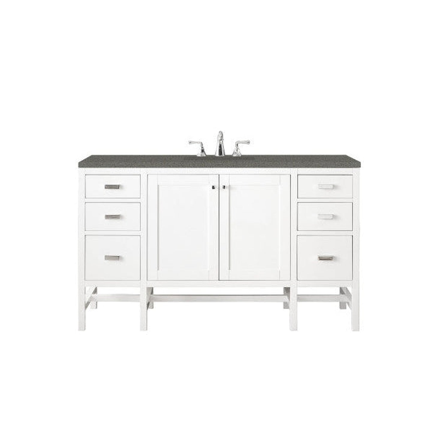 James Martin Addison 60" Single Glossy White Bathroom Vanity With 1" Gray Expo Quartz Top and Rectangular Ceramic Sink