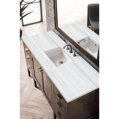 James Martin Addison 60" Single Mid Century Acacia Bathroom Vanity With 1" Arctic Fall Solid Surface Top and Rectangular Ceramic Sink