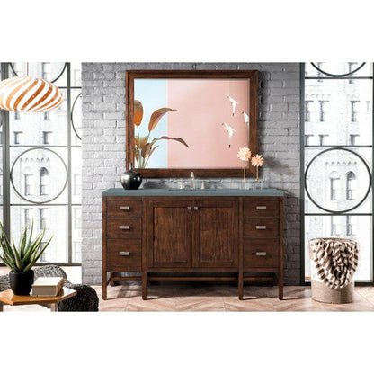 James Martin Addison 60" Single Mid Century Acacia Bathroom Vanity With 1" Cala Blue Quartz Top and Rectangular Ceramic Sink