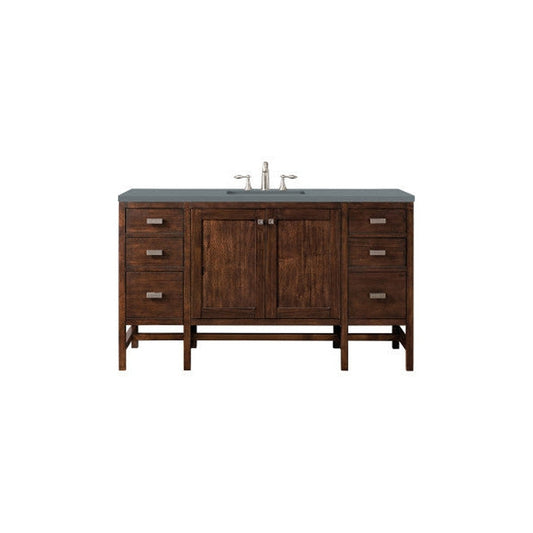 James Martin Addison 60" Single Mid Century Acacia Bathroom Vanity With 1" Cala Blue Quartz Top and Rectangular Ceramic Sink