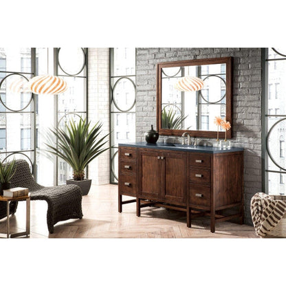 James Martin Addison 60" Single Mid Century Acacia Bathroom Vanity With 1" Charcoal Soapstone Quartz Top and Rectangular Ceramic Sink