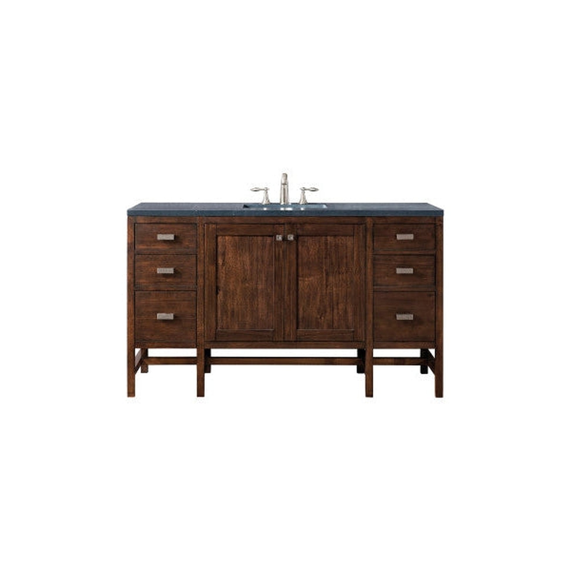 James Martin Addison 60" Single Mid Century Acacia Bathroom Vanity With 1" Charcoal Soapstone Quartz Top and Rectangular Ceramic Sink