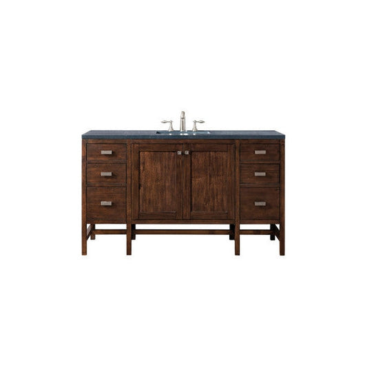 James Martin Addison 60" Single Mid Century Acacia Bathroom Vanity With 1" Charcoal Soapstone Quartz Top and Rectangular Ceramic Sink