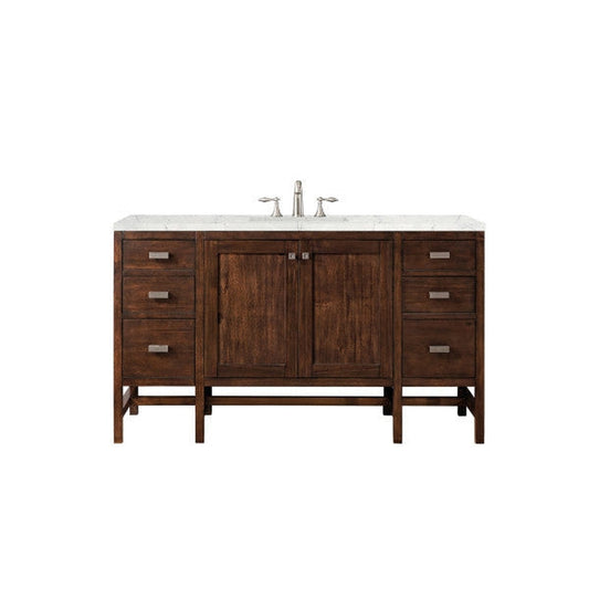 James Martin Addison 60" Single Mid Century Acacia Bathroom Vanity With 1" Eternal Jasmine Pearl Quartz Top and Rectangular Ceramic Sink