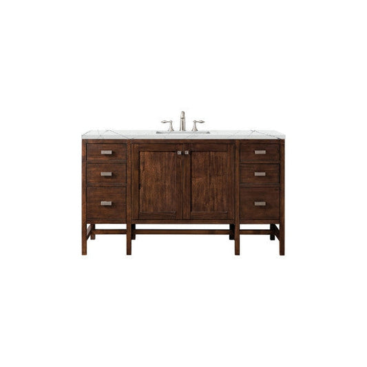 James Martin Addison 60" Single Mid Century Acacia Bathroom Vanity With 1" Ethereal Noctis Quartz Top and Rectangular Ceramic Sink