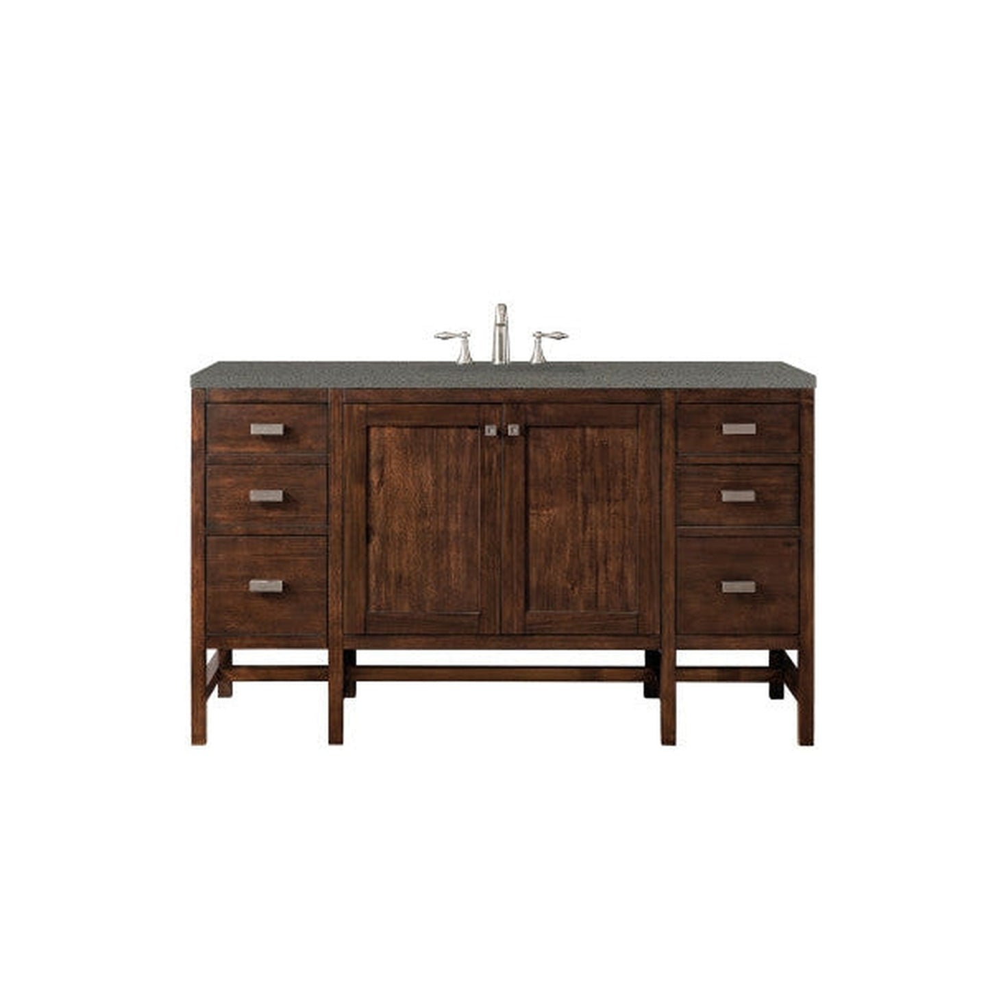 James Martin Addison 60" Single Mid Century Acacia Bathroom Vanity With 1" Gray Expo Quartz Top and Rectangular Ceramic Sink