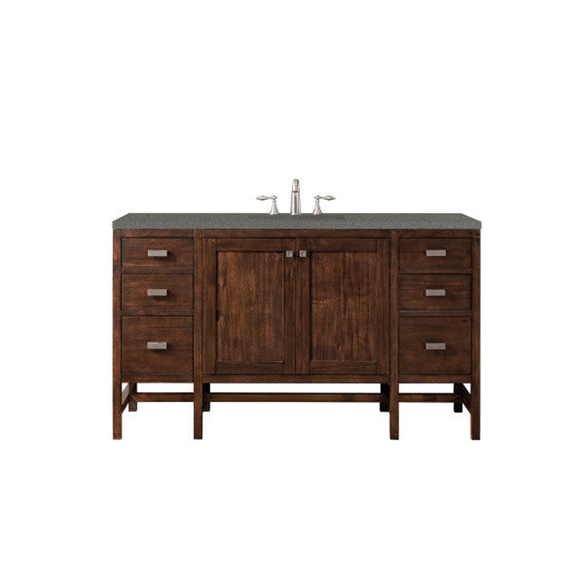 James Martin Addison 60" Single Mid Century Acacia Bathroom Vanity With 1" Gray Expo Quartz Top and Rectangular Ceramic Sink