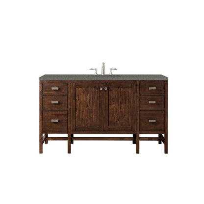 James Martin Addison 60" Single Mid Century Acacia Bathroom Vanity With 1" Gray Expo Quartz Top and Rectangular Ceramic Sink