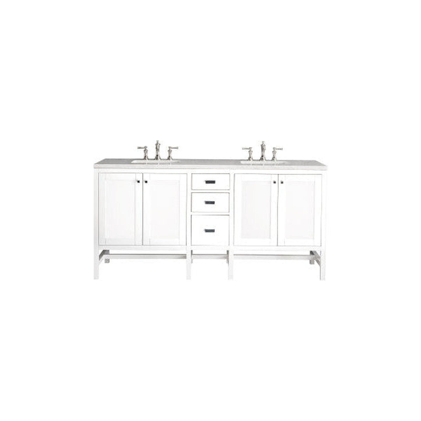James Martin Addison 72" Double Glossy White Bathroom Vanity With 1" Arctic Fall Solid Surface Top and Rectangular Ceramic Sink