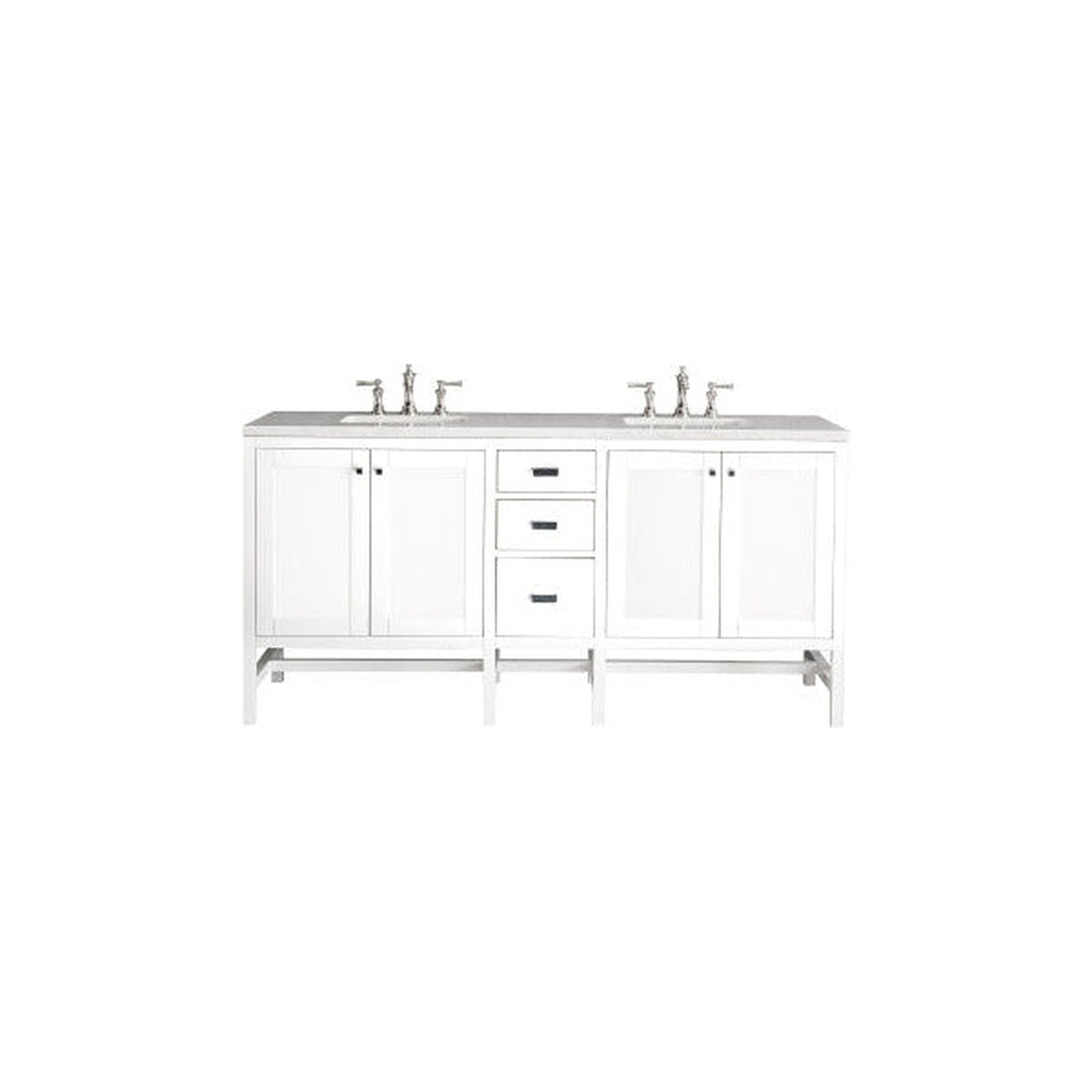 James Martin Addison 72" Double Glossy White Bathroom Vanity With 1" Arctic Fall Solid Surface Top and Rectangular Ceramic Sink