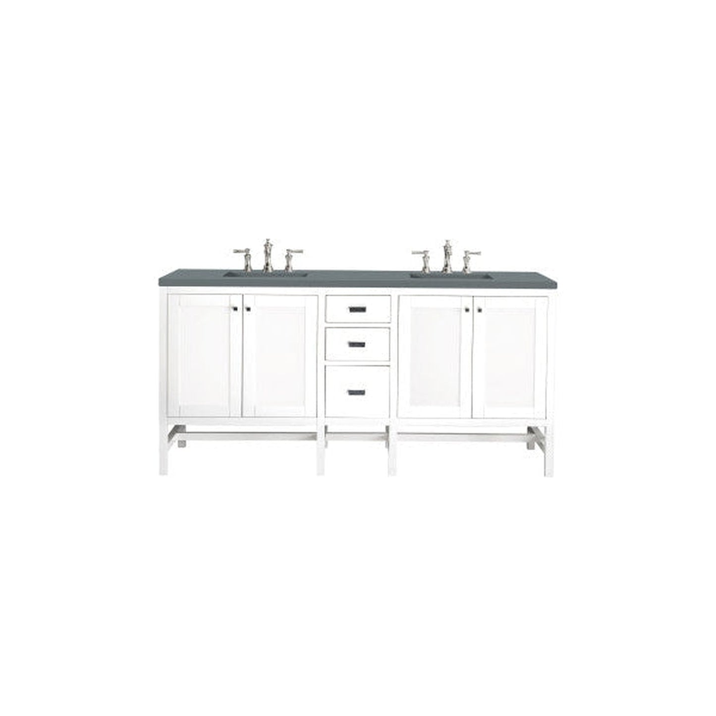 James Martin Addison 72" Double Glossy White Bathroom Vanity With 1" Cala Blue Quartz Top and Rectangular Ceramic Sink