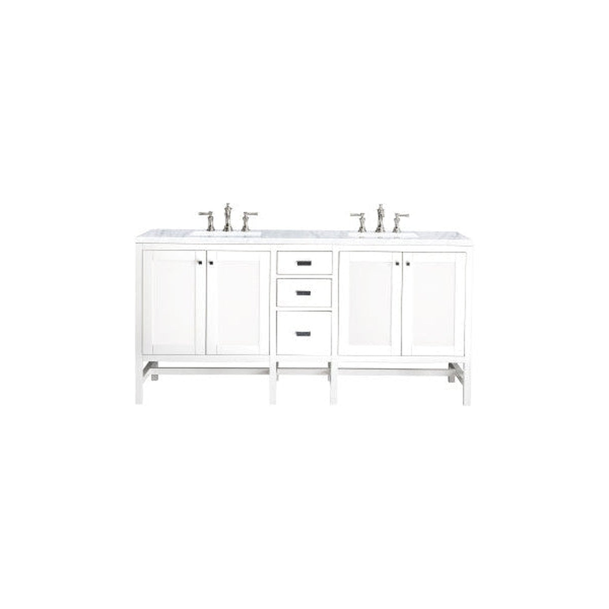 James Martin Addison 72" Double Glossy White Bathroom Vanity With 1" Carrara White Marble Top and Rectangular Ceramic Sink