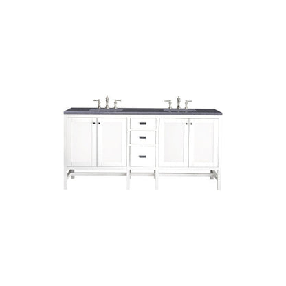 James Martin Addison 72" Double Glossy White Bathroom Vanity With 1" Charcoal Soapstone Quartz Top and Rectangular Ceramic Sink