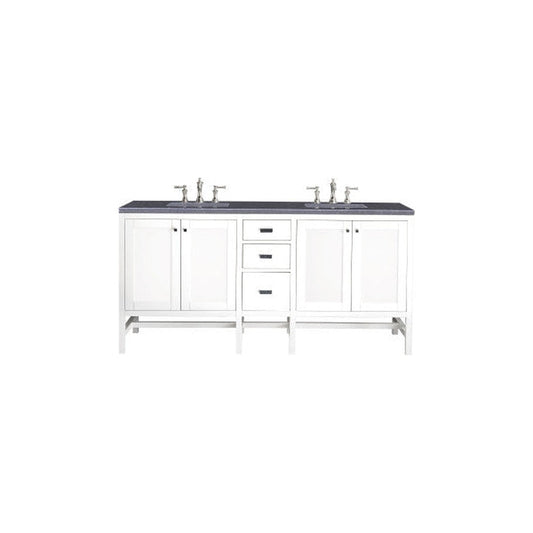 James Martin Addison 72" Double Glossy White Bathroom Vanity With 1" Charcoal Soapstone Quartz Top and Rectangular Ceramic Sink