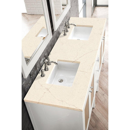 James Martin Addison 72" Double Glossy White Bathroom Vanity With 1" Eternal Marfil Quartz Top and Rectangular Ceramic Sink