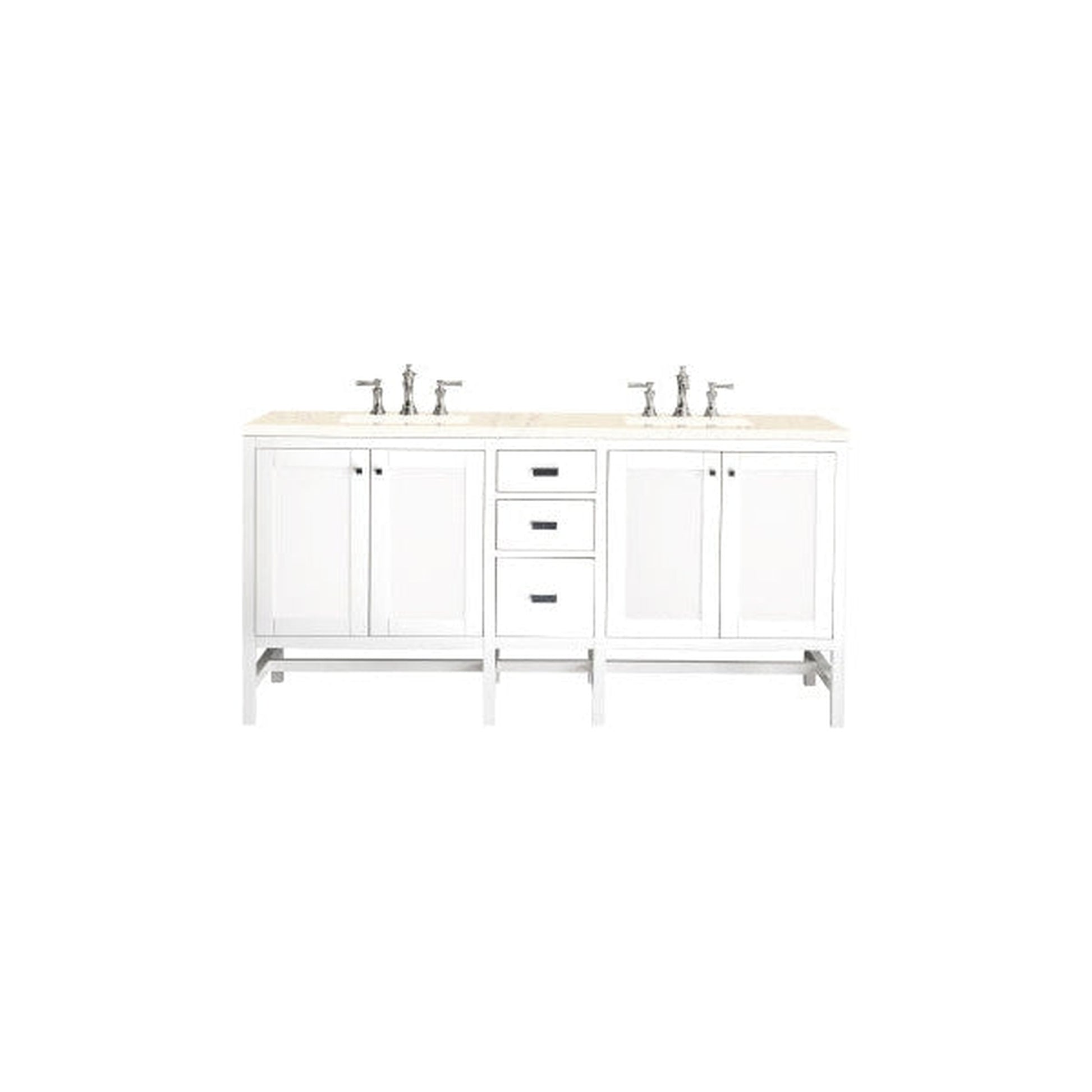 James Martin Addison 72" Double Glossy White Bathroom Vanity With 1" Eternal Marfil Quartz Top and Rectangular Ceramic Sink